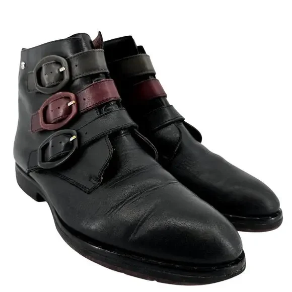 Pikolinos Caravaca Buckle Strap Bootie Leather High Top Black Red EU 39 US 9 - Picture 2 of 7